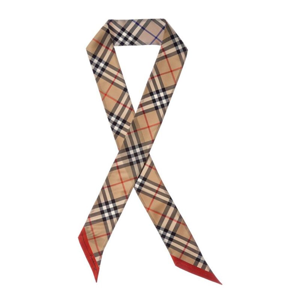 Burberry Check Silk Neck Bow, Beige